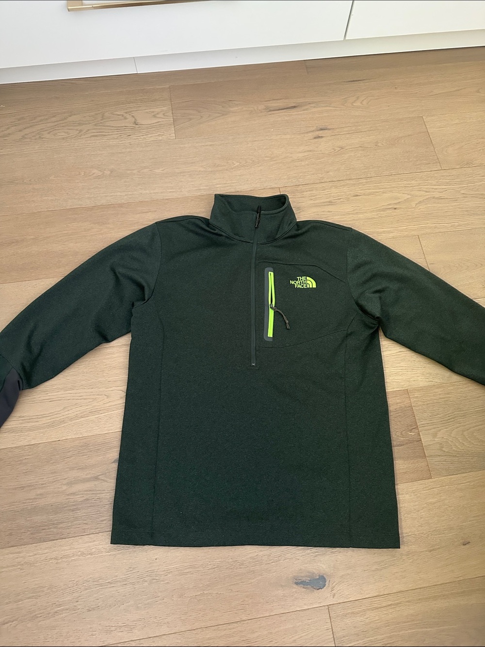 The North Face Men's Dark Green Half-Zip Sweater with Lime Accent